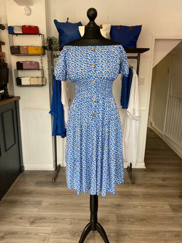 Shirred Waist Midi Dress - Royal Blue
