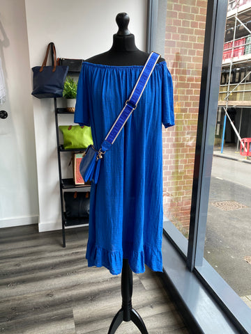 Cheesecloth Bardot Dress - Royal Blue