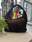 Faux Suede Animal Print Bag - Chocolate