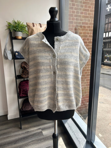 Knit Button Down Top - Dove Grey