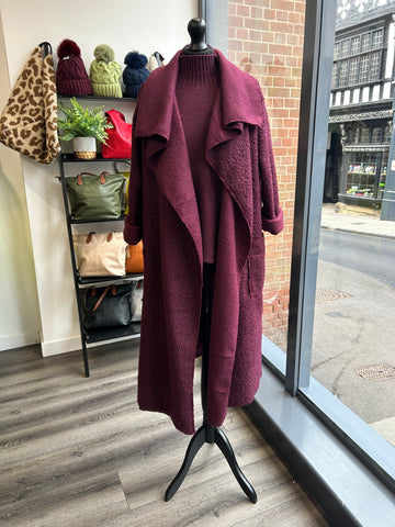 Long Boucle Coatigan - Berry