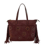 Faux Suede Tassel Bag - Wine