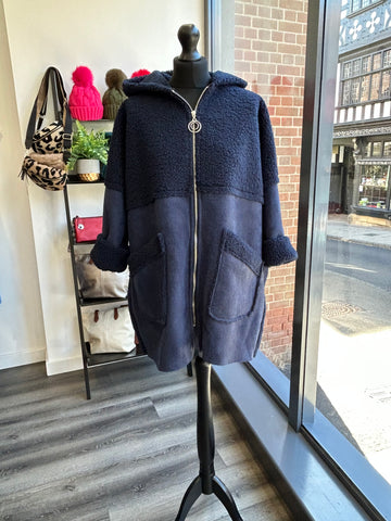 Sherpa Hooded Coat - Navy