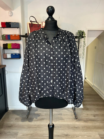 Polka Dot Cotton Blouse - Black