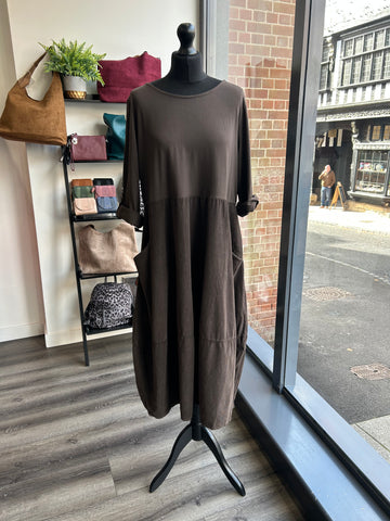 Needlecord Cocoon Dress - Chocolate
