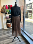 Animal Print Pleated Tulle Skirt - Camel