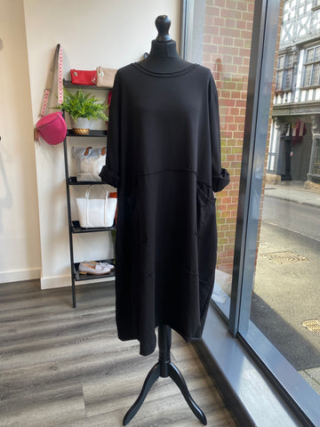 Sweatshirt Jersey Cocoon Dress - Black
