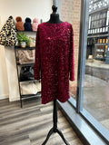 Velvet Sequin Bow Dress - Berry