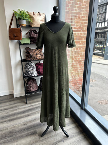 Bias Cut Crinkle Dress - Khaki