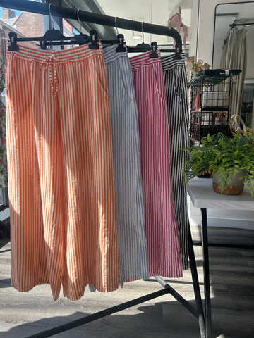 Linen Striped Wide Leg Trouser