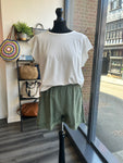 Linen Blend Button Frayed Shorts