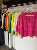 Short Embroidered Button Down Top