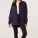 Longline Zipped Hooded Jacket - Navy