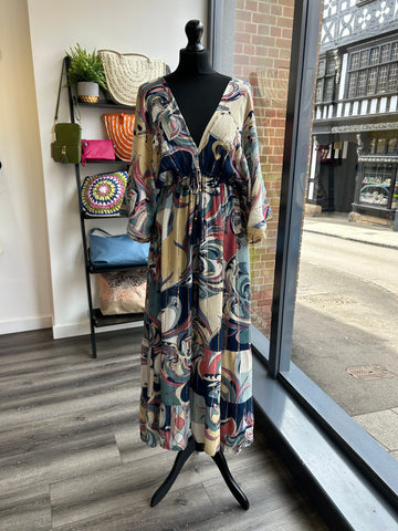 Beaded Maxi Dress - Navy/Pink