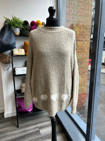 Slouchy Heart Jumper - Biscuit