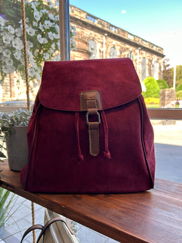 Faux Suede Backpack - Wine