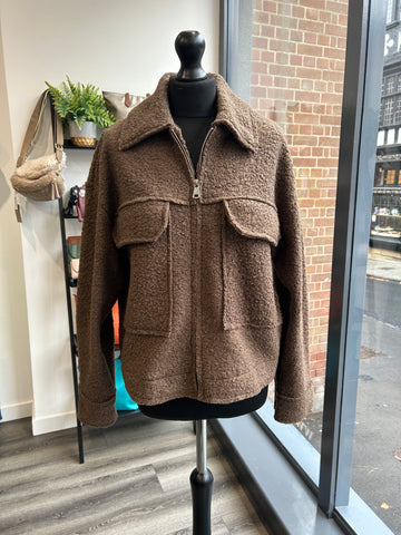 Boucle Zipped Jacket - Chocolate