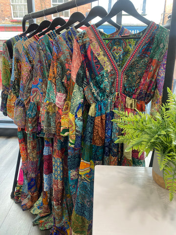 Indian Silk Patchwork Maxi Dress