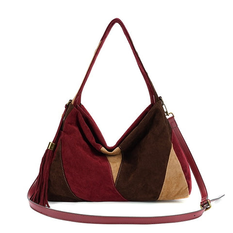 Faux Suede Shoulder Bag - Wine