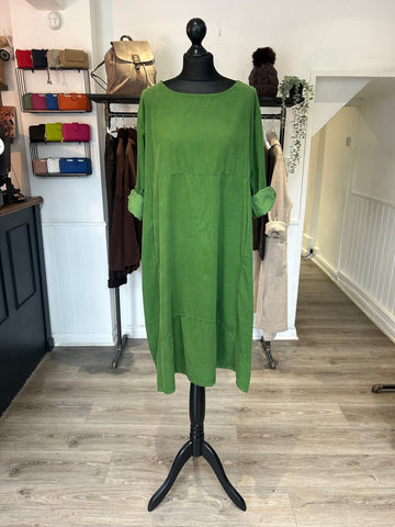 Needlecord Midi Smock Dress - Green