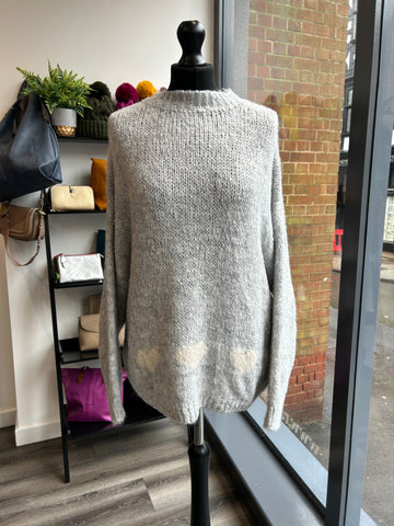 Slouchy Heart Jumper - Dove Grey