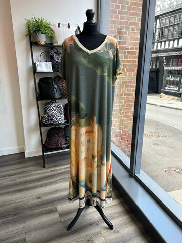 Abstract Fine Knit Dress - Khaki