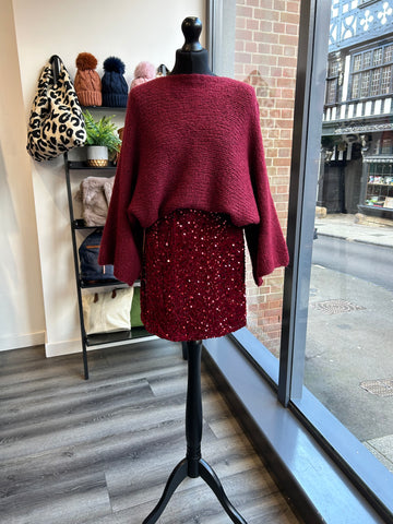 Velvet Sequin Skirt - Wine