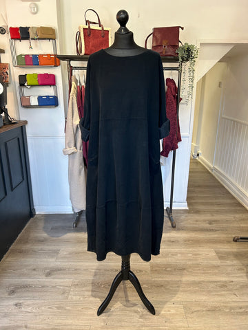 Needlecord Smock Dress - Black