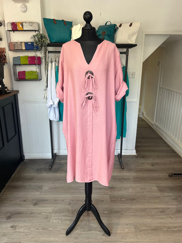 V Neck Dress - Pink