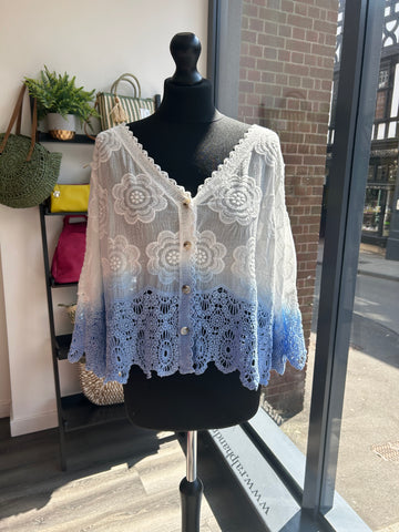 Embroidered Ombré Top - Blue