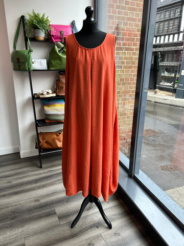 Sleeveless Trapeze Dress - Burnt Orange