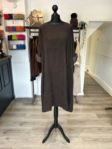 Needlecord Midi Smock Dress - Chocolate