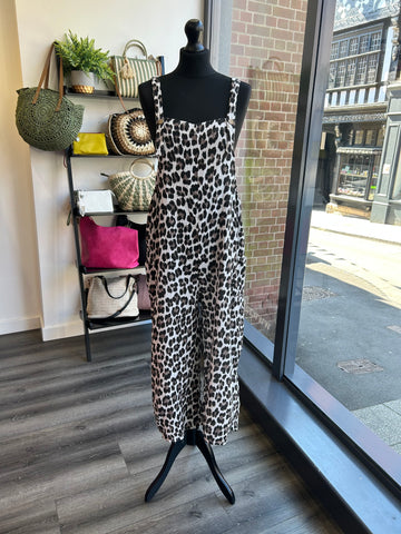 Textured Cheesecloth Dungarees - Animal Print