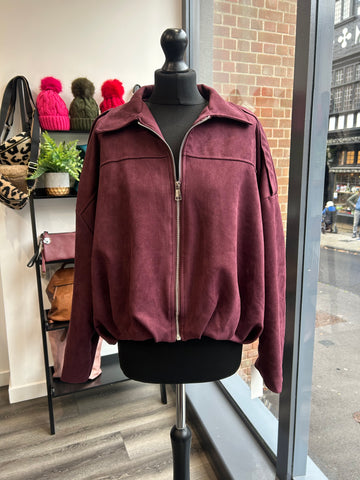 Faux Suede Jacket - Berry