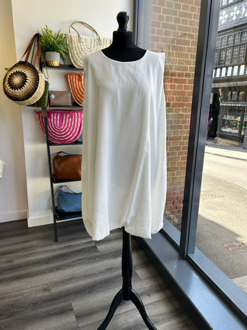 Bubble Hem Sleeveless Dress - White