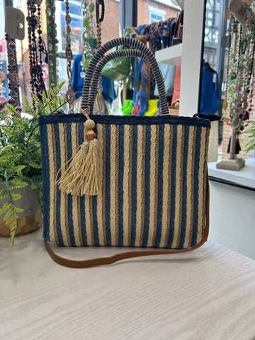 Striped Straw Bag - Royal Blue