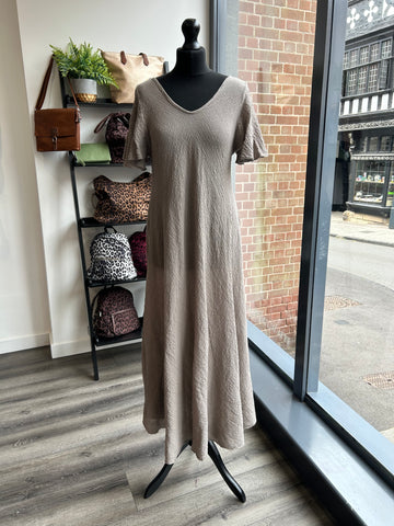 Bias Cut Crinkle Dress - Taupe