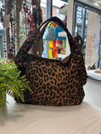 Faux Suede Animal Print Bag - Tan
