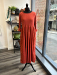 Ribbed Jerset Cotton Dress - Burnt Orange