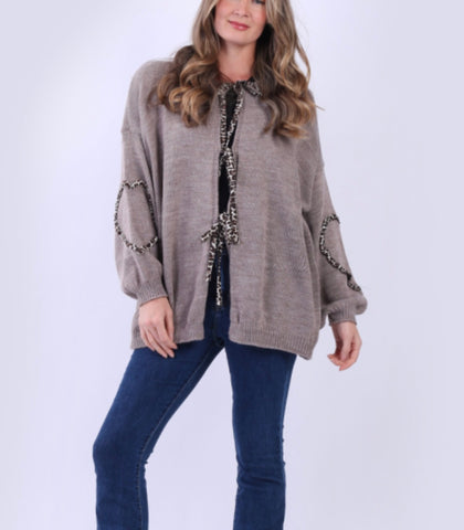 Animal Print Tie Front Cardigan - Mocha