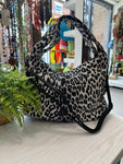 Faux Suede Animal Print Bag - Black