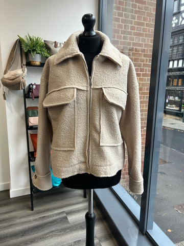Boucle Zipped Jacket - Stone
