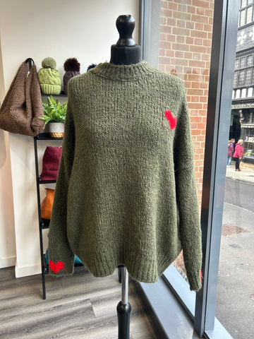 Slouchy Heart Jumper - Khaki