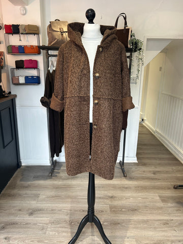 Hooded Boucle Coat - Chocolate