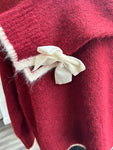 Bow Sleeve Wool Blend Jumper - Wine