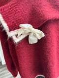 Bow Sleeve Wool Blend Jumper - Wine