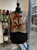 Cropped Sequin Bow Jacket/Top - Gold