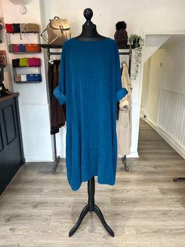 Needlecord Midi Smock Dress - Teal
