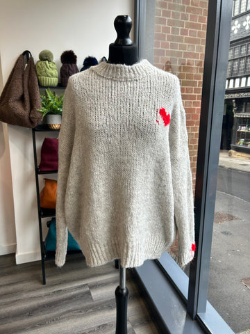 Slouchy Heart Jumper - Stone