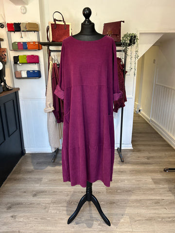 Needlecord Smock Dress - Berry